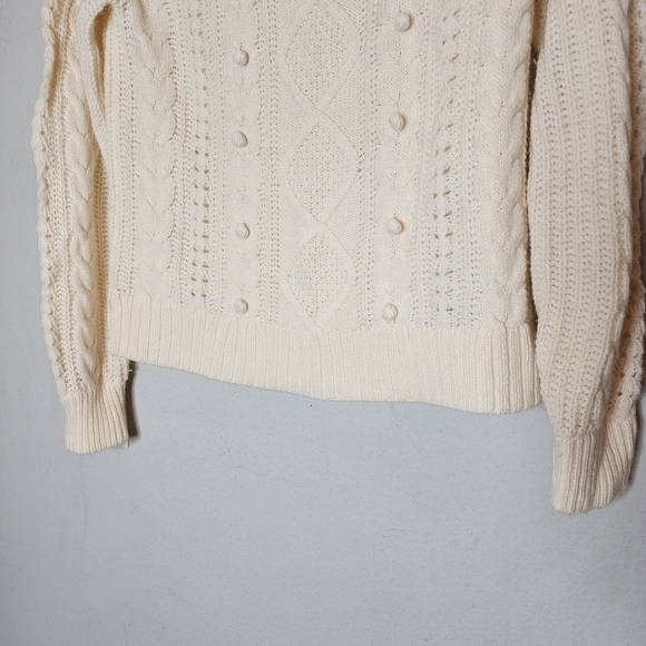 J. Crew Lambs-wool blend Cream Pom-pom cable-knit sweater. Size XS - Picture 9 of 16